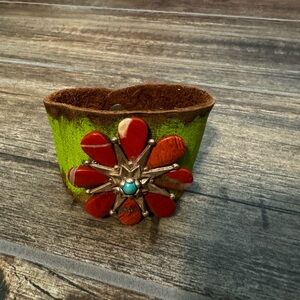 Beautiful Gemstone Leather Cuff Bracelet